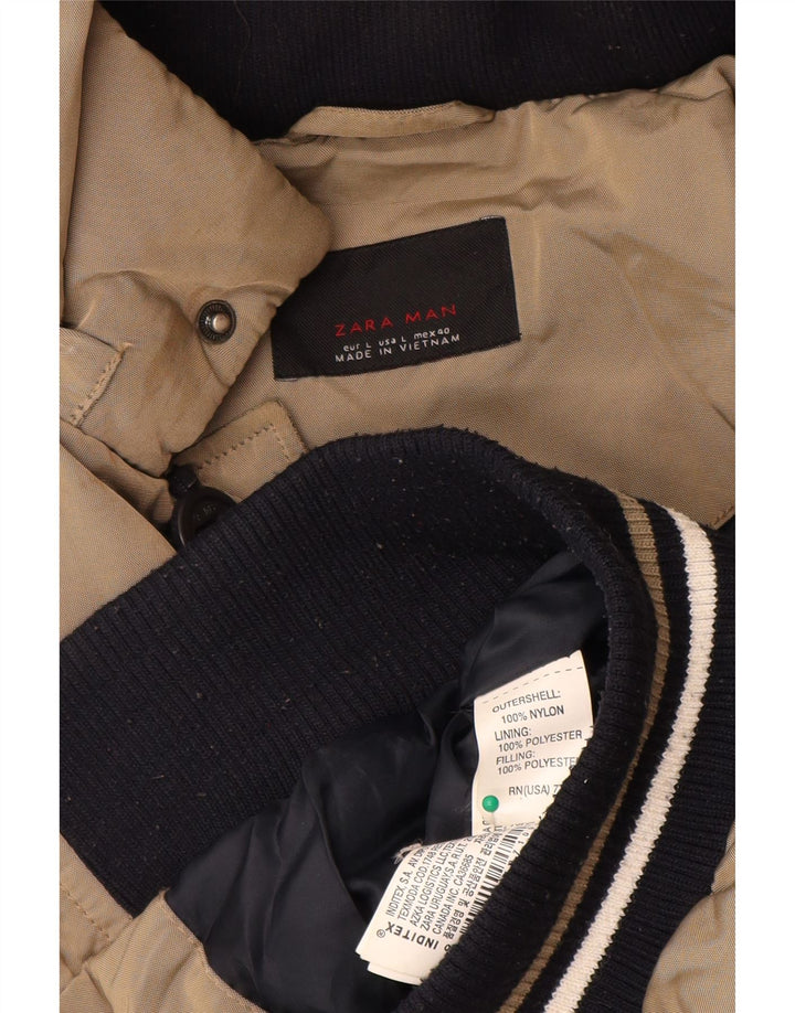 Giacca imbottita con cappuccio da uomo Zara UK 40 grande in nylon beige