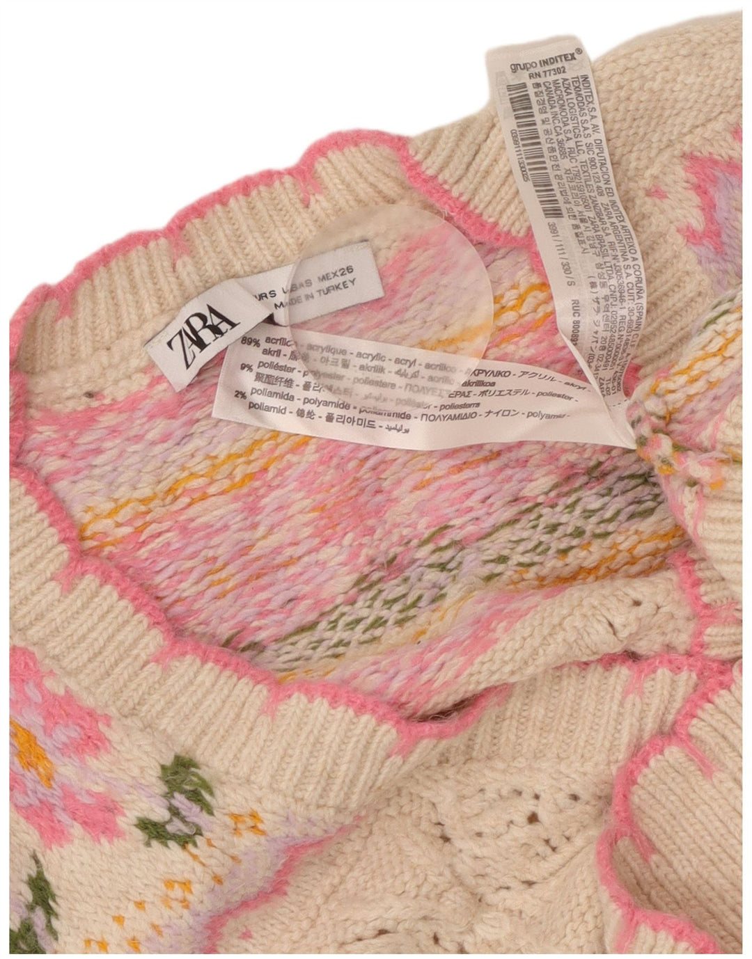 ZARA Maglione Cardigan Corto da Donna a Vestibilità Larga UK 10 Piccolo Rosa Floreale