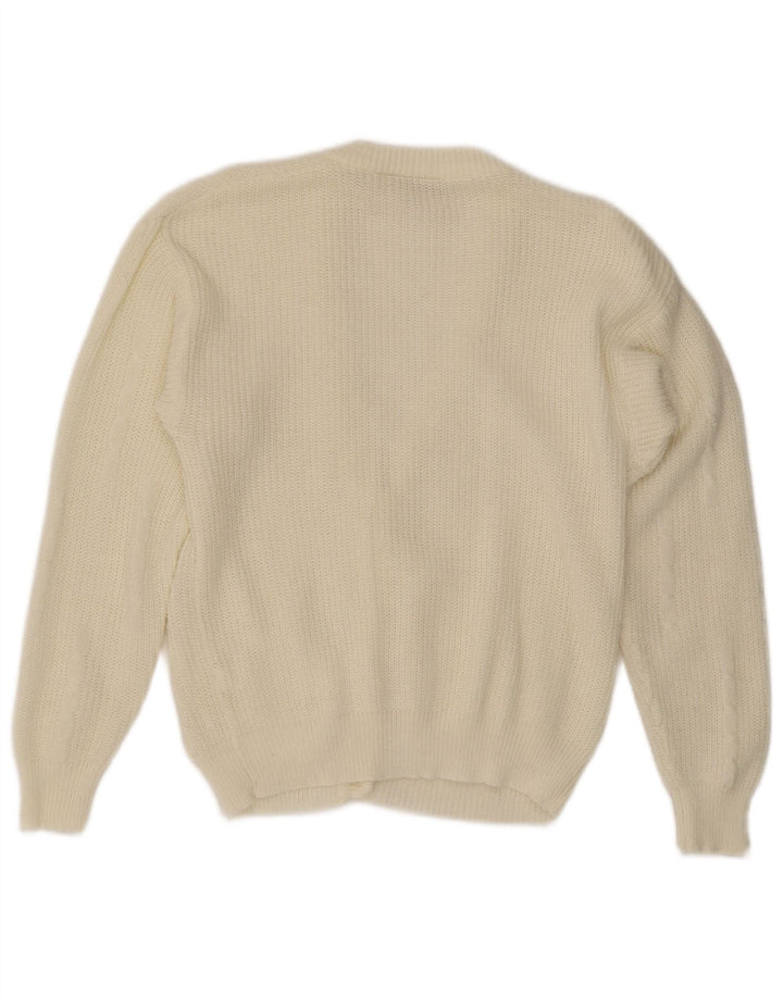 Maglione cardigan da donna vintage EU 40 poliacrilico bianco medio