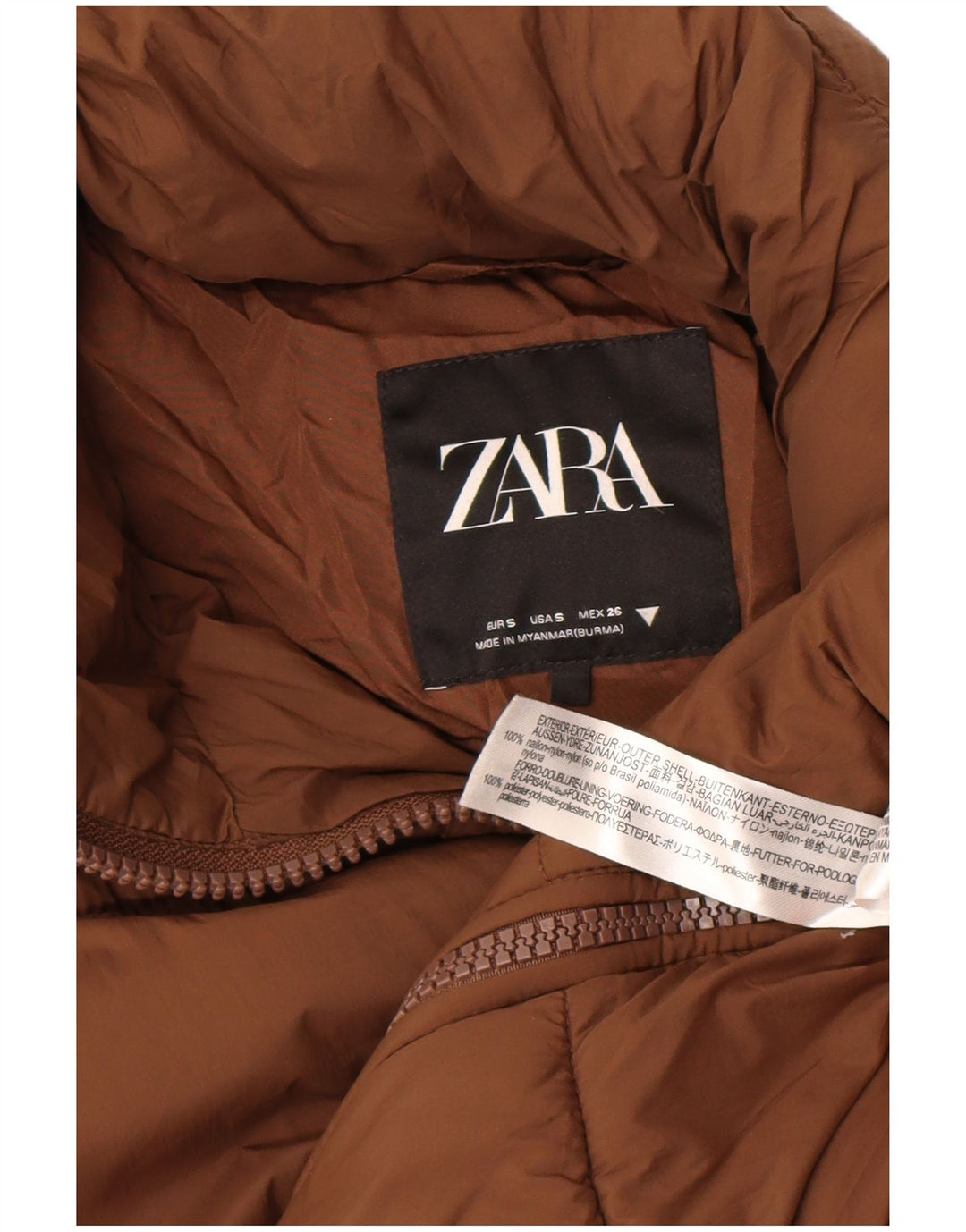 Cappotto imbottito oversize da donna Zara UK 10 piccolo in nylon marrone