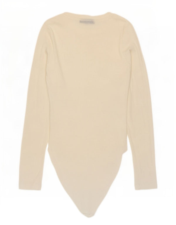 Zara Womens Long Sleeve Bodysuit UK 12 Medium Off White Cotton