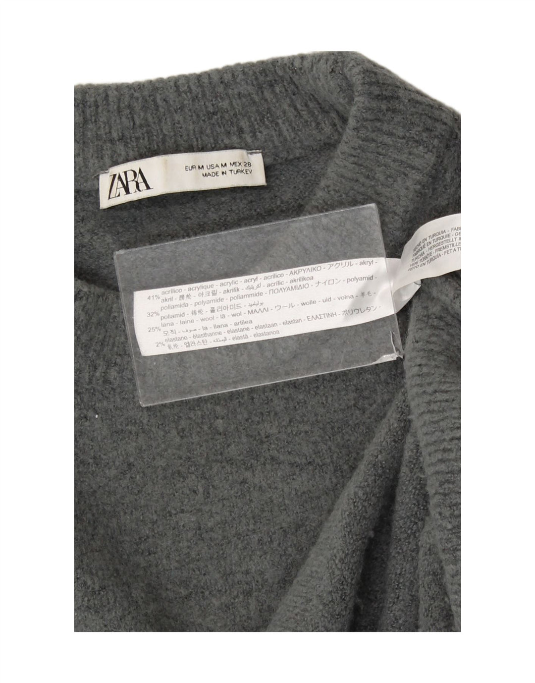 Maglione girocollo oversize da donna Zara UK 14 Acrilico grigio medio