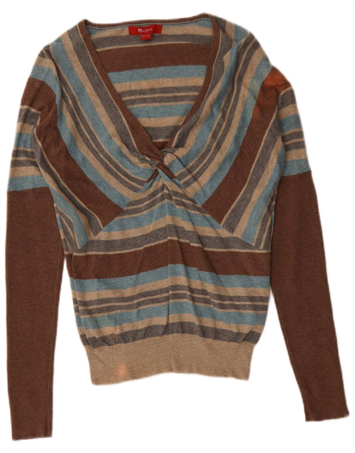 MONSOON Maglione da donna con scollo a V UK 12 Medio a righe multicolore