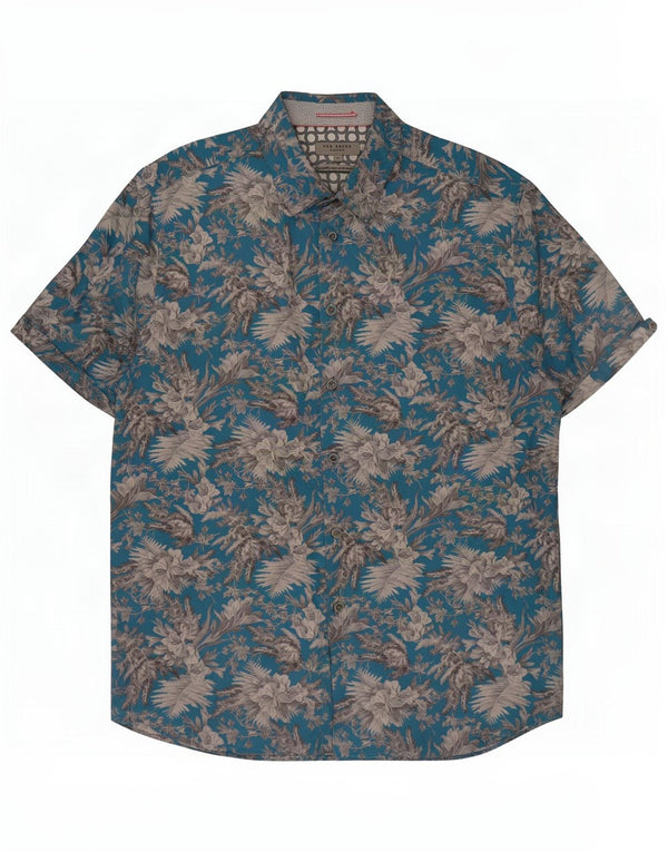 Ted Baker Camicia hawaiana a maniche corte da uomo taglia 6 2XL cotone floreale blu