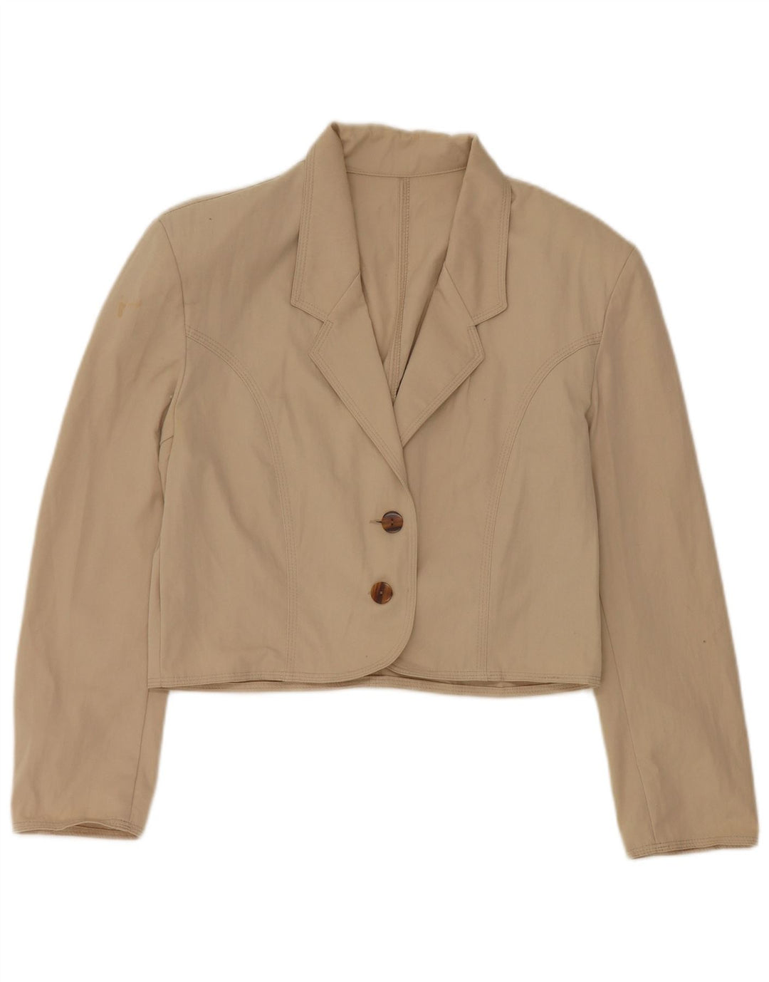 Giacca blazer a 2 bottoni corta da donna Stefanel UK 16 grande poliestere beige