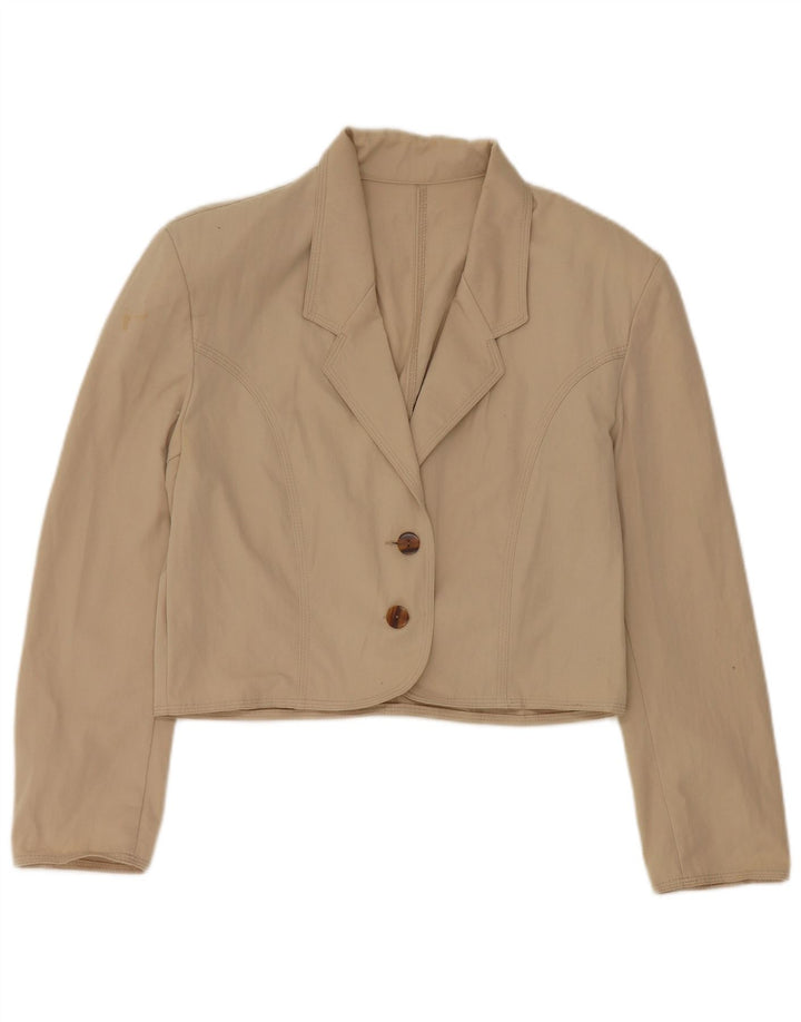 Giacca blazer a 2 bottoni corta da donna Stefanel UK 16 grande poliestere beige