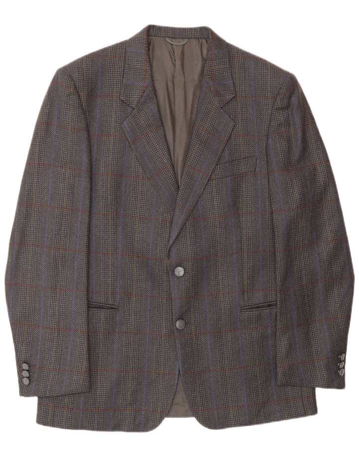 Giacca blazer vintage da uomo a 2 bottoni UK 38 in lana vergine a quadri blu medio