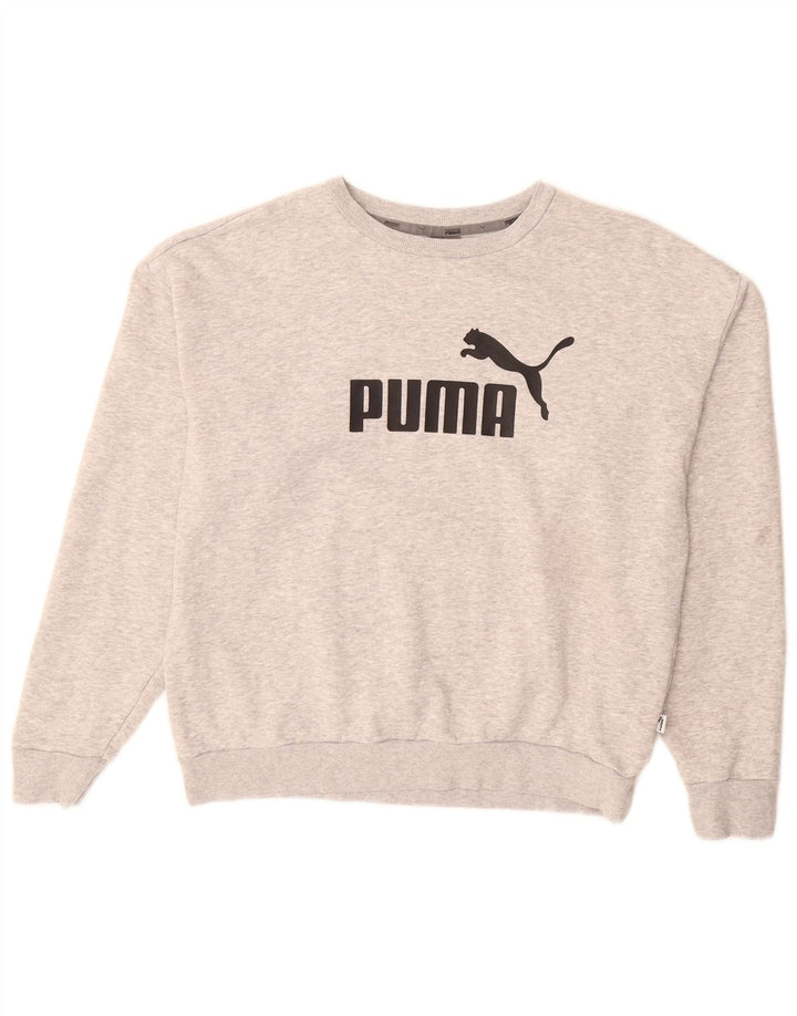 Felpa con grafica PUMA da donna, maglione UK 14, cotone screziato grigio medio