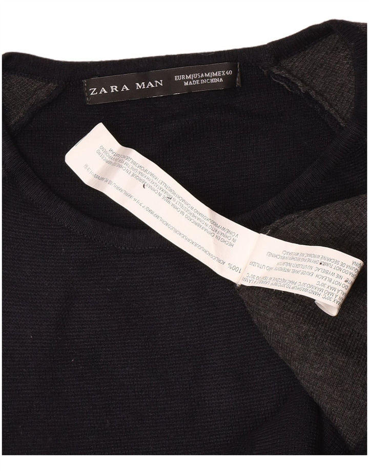 Top Zara da uomo a maniche lunghe in acrilico color block blu navy medio