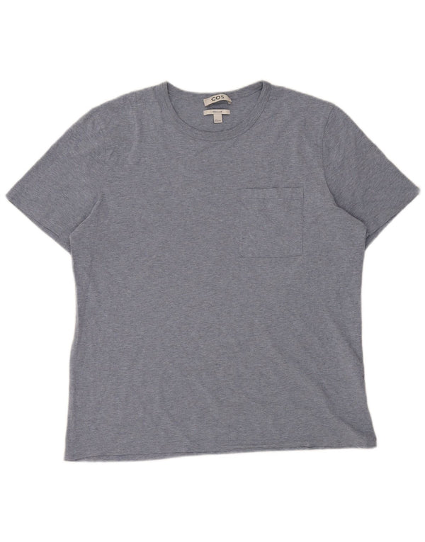 Cos Mens Regular T-Shirt Top Large Blue Flecked Cotton