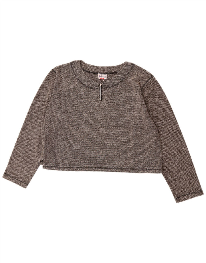 Top corto da donna Champion a maniche lunghe UK 16 Grande poliestere chiazzato grigio