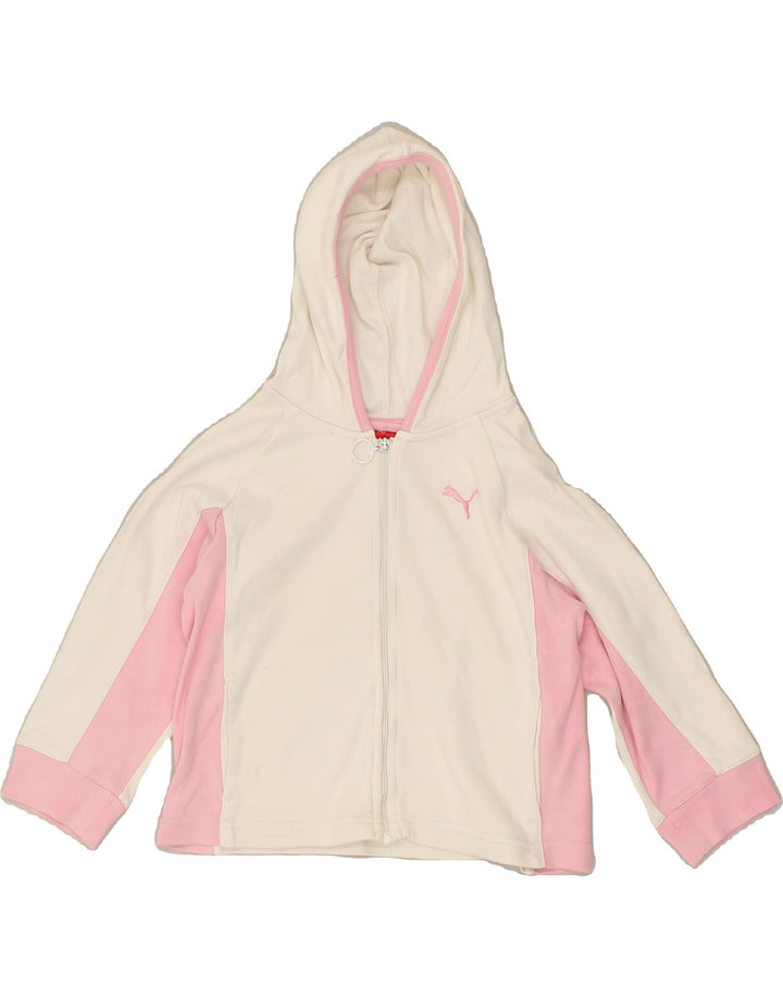 PUMA Girls Zip Hoodie Sweater 7-8 Years Small White Colourblock | Vintage Puma | Thrift | Second-Hand Puma | Used Clothing | Messina Hembry 