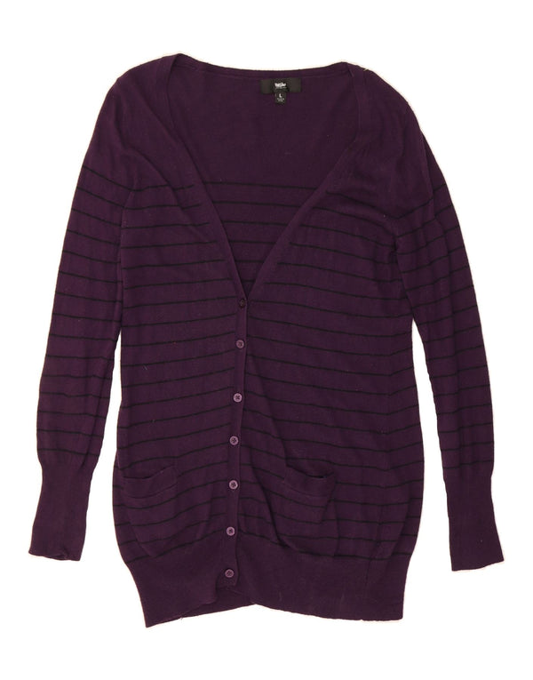 MOSSIMO Womens Longline Cardigan Sweater UK 16 Large Purple Striped Nylon