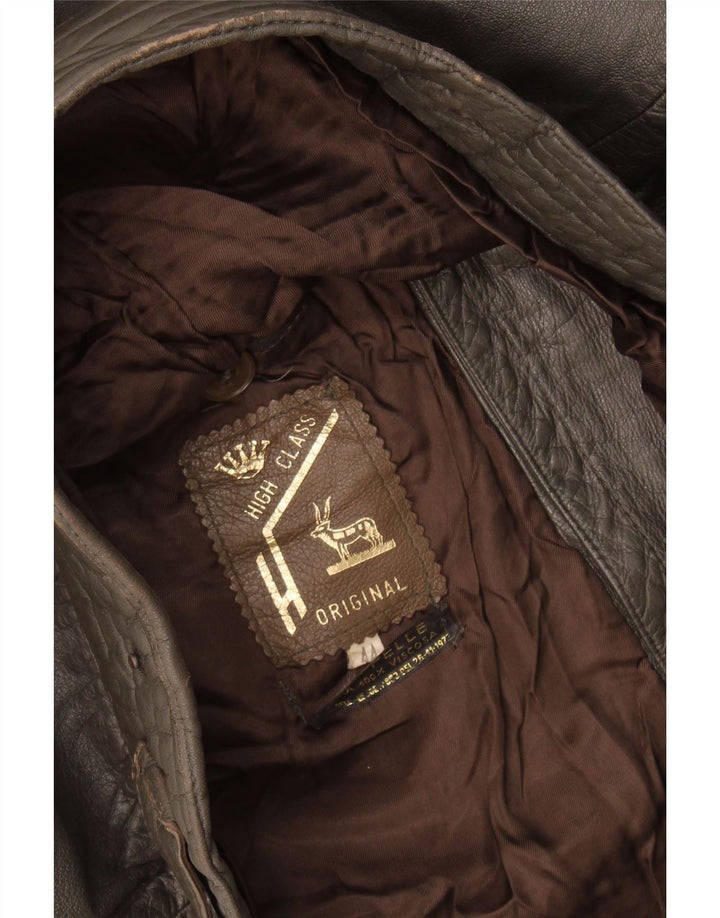 Giacca in pelle militare vintage da uomo IT 44 XS in pelle grigia