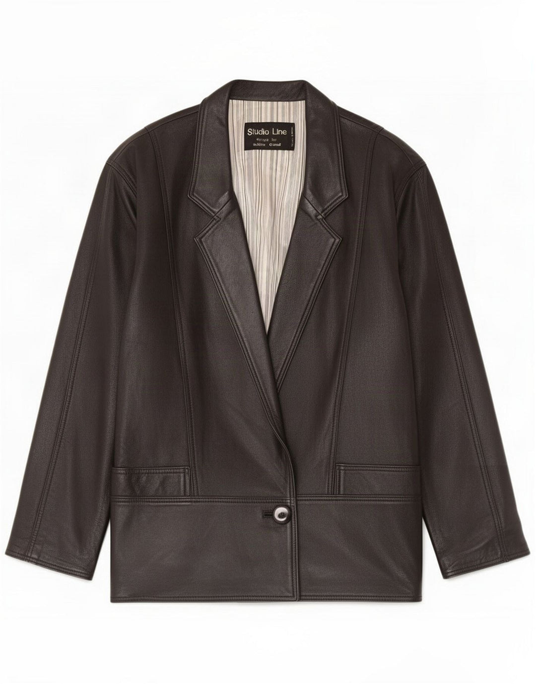 Giacca blazer vintage da donna in pelle a 1 bottone IT 40 piccola Nera