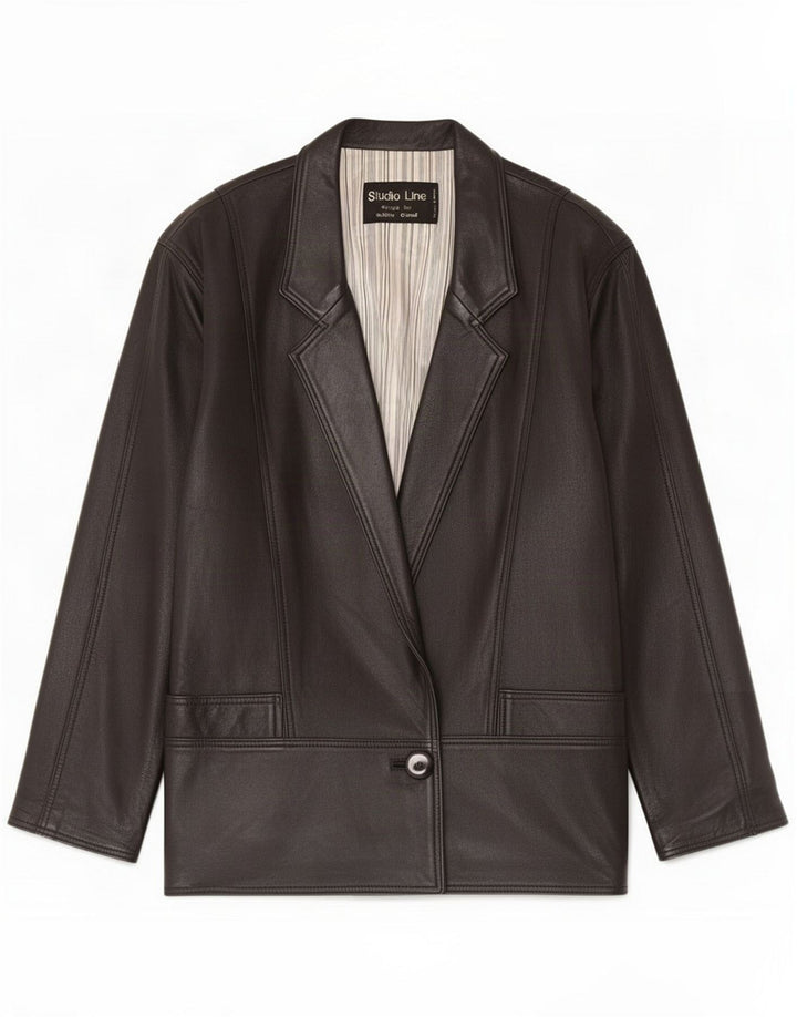 Giacca blazer vintage da donna in pelle a 1 bottone IT 40 piccola Nera