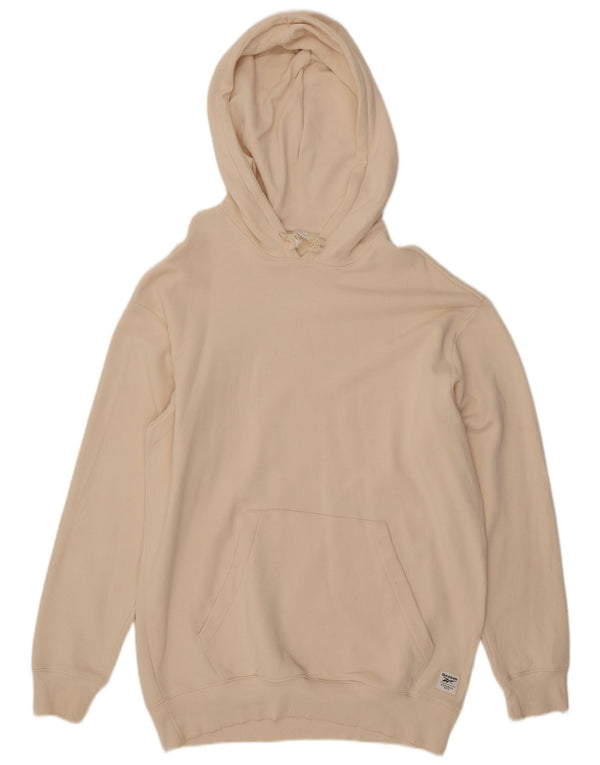 REEBOK Felpa con cappuccio oversize da donna UK 16 Large in cotone bianco sporco