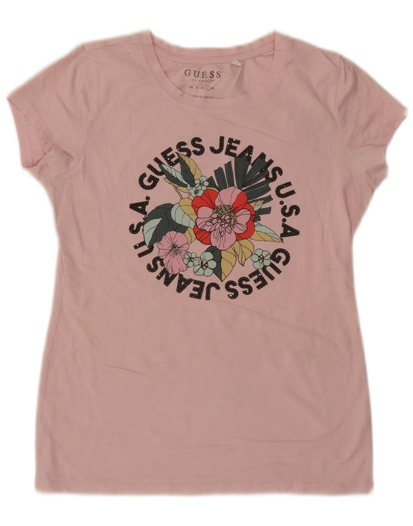 Guess T-shirt grafica da donna Top UK 14 Large Rosa