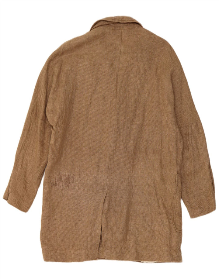 Giacca blazer doppiopetto lunga da donna Zara UK 14 Lino marrone medio