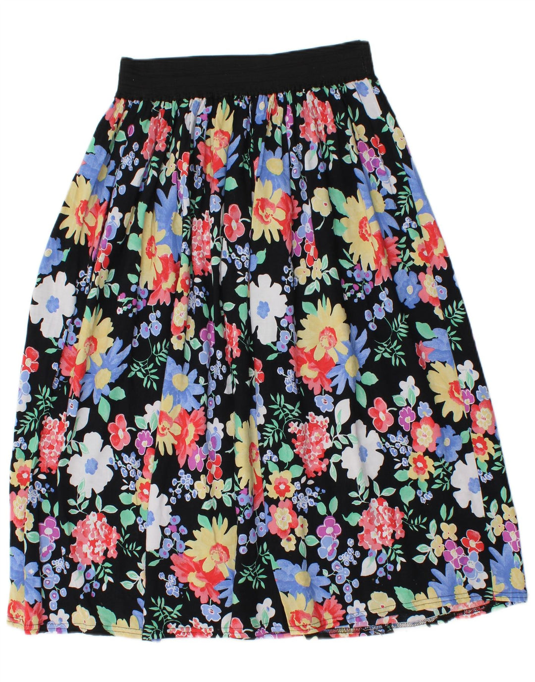 Gonna longuette da donna vintage W28 viscosa floreale nera media