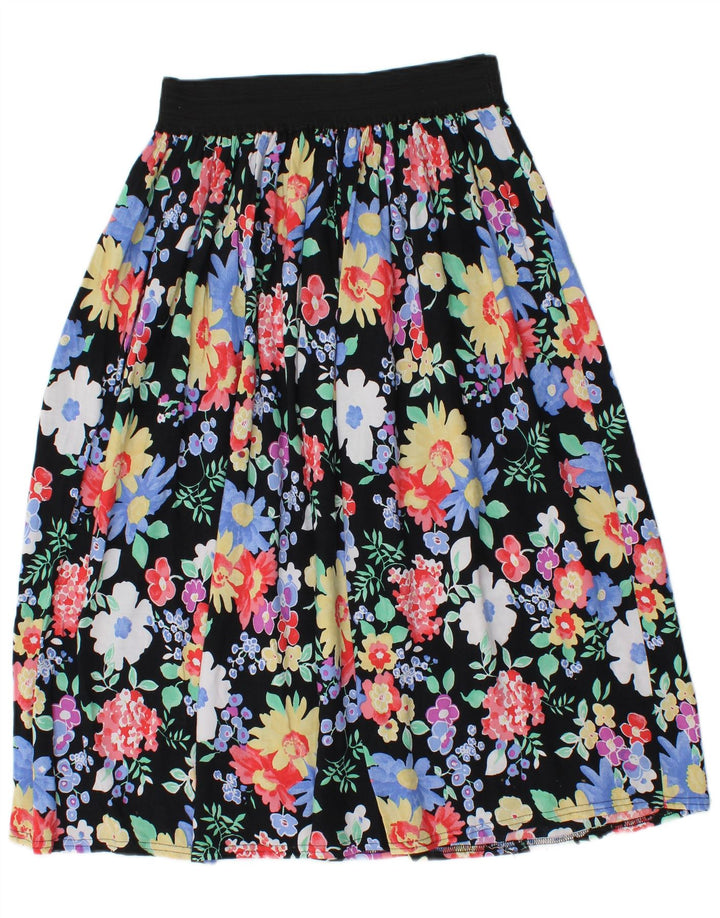 Gonna longuette da donna vintage W28 viscosa floreale nera media