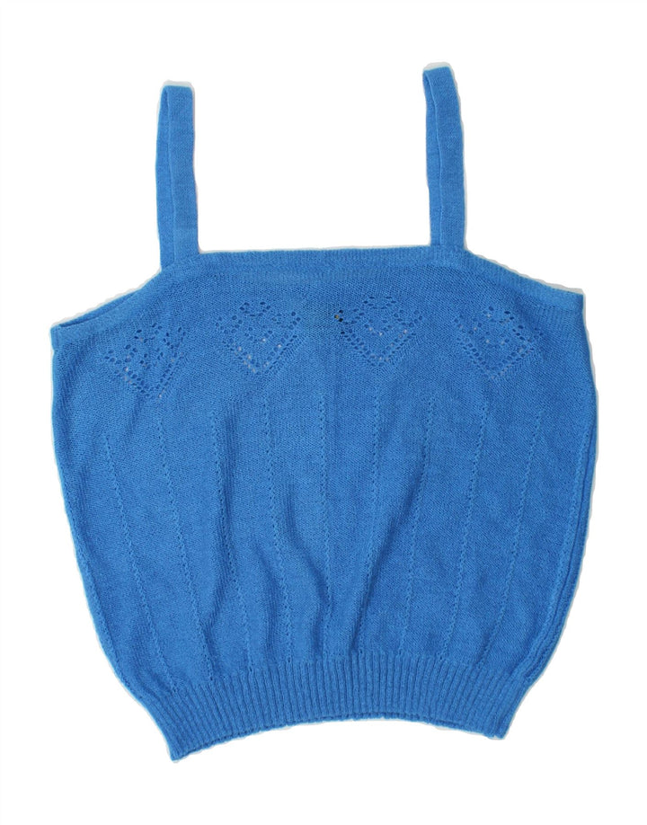VINTAGE Womens Knit Cami Top UK 12 Medium Blue Acrylic Vintage Vintage and Second-Hand Vintage from Messina Hembry 