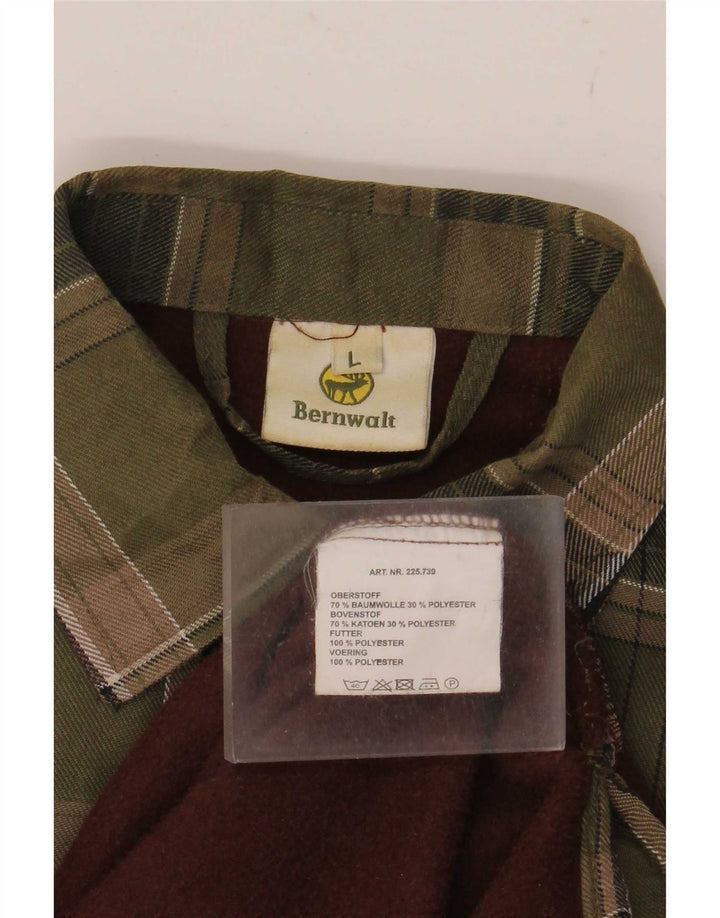 Bernwalt Camicia da uomo in flanella di cotone scozzese grande verde