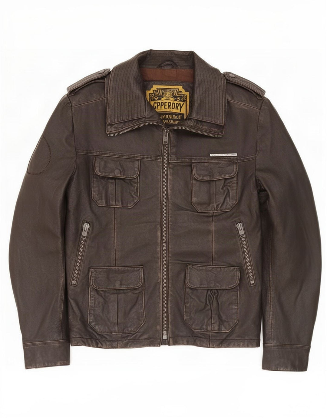 Giacca in pelle militare da uomo Superdry UK 40 grande marrone