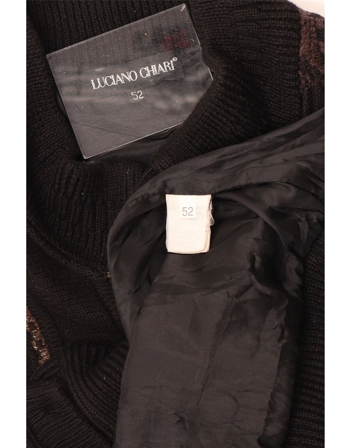 LUCIANO CHIARI Maglione Cardigan Uomo IT 52 Large Nero Geometrico Lana