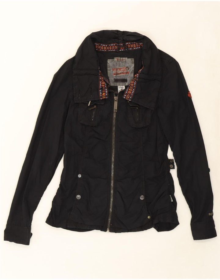 KHUJO Womens Bomber Jacket UK 14 Large Black Cupro Vintage KHUJO and Second-Hand KHUJO from Messina Hembry 