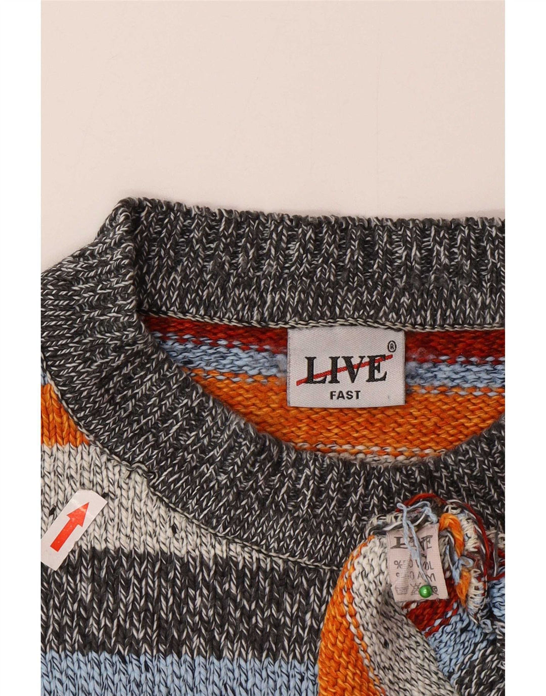 Maglione girocollo da uomo vintage in lana a righe multicolori di grandi dimensioni