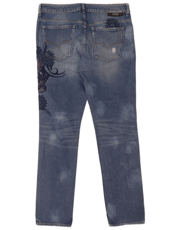 Jeans skinny invecchiati con grafica Guess Angels da donna W33 L33 poliestere blu