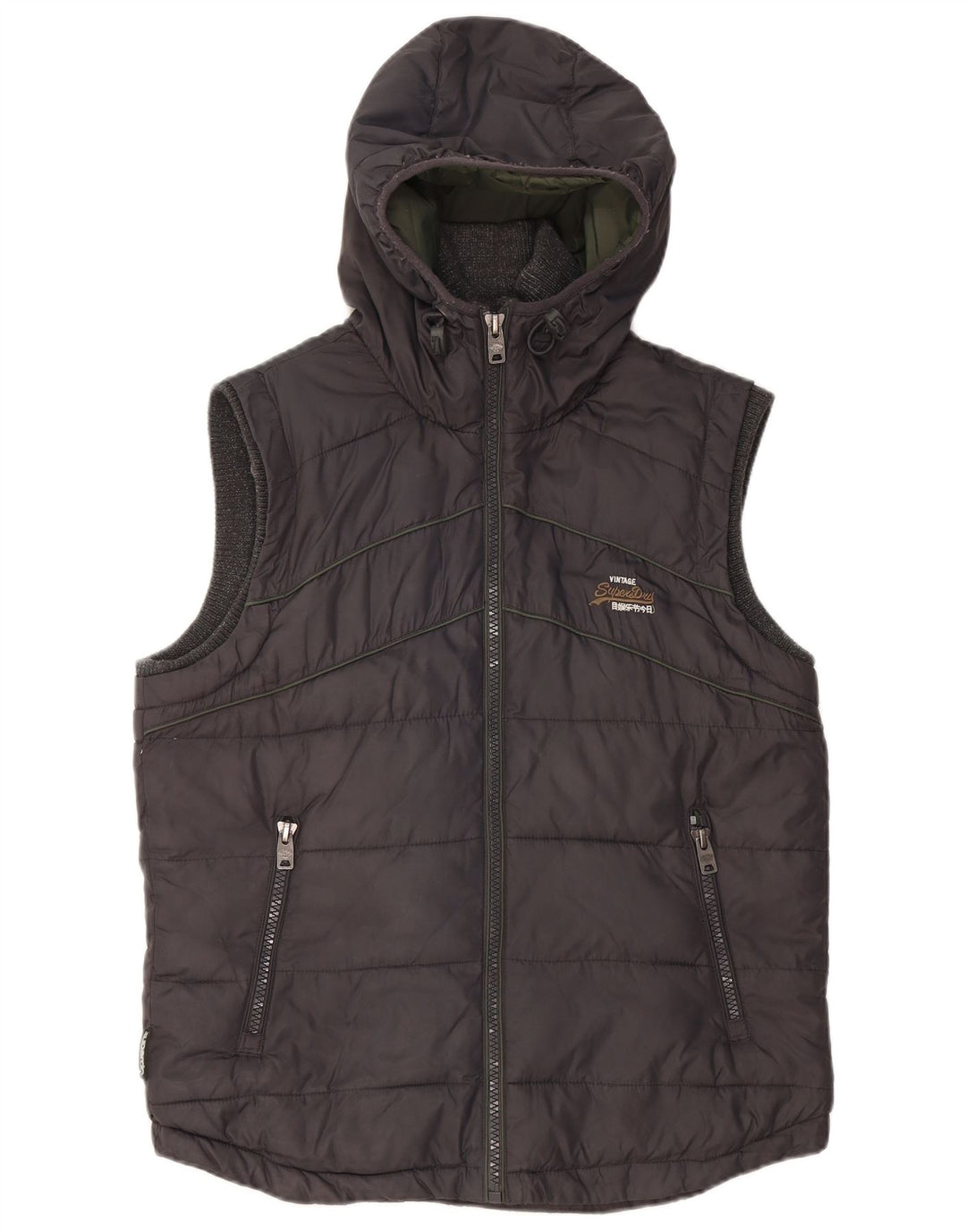 Gilet imbottito con cappuccio da uomo Superdry UK 38 nylon grigio medio