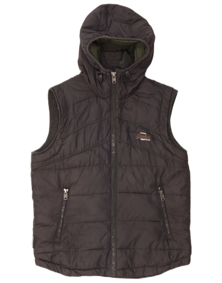 Gilet imbottito con cappuccio da uomo Superdry UK 38 nylon grigio medio