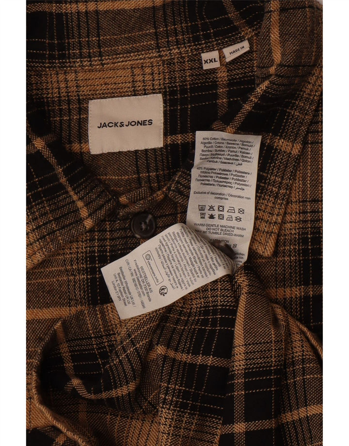 Camicia da uomo in flanella Jack & Jones 2XL Classica in cotone a quadri marrone