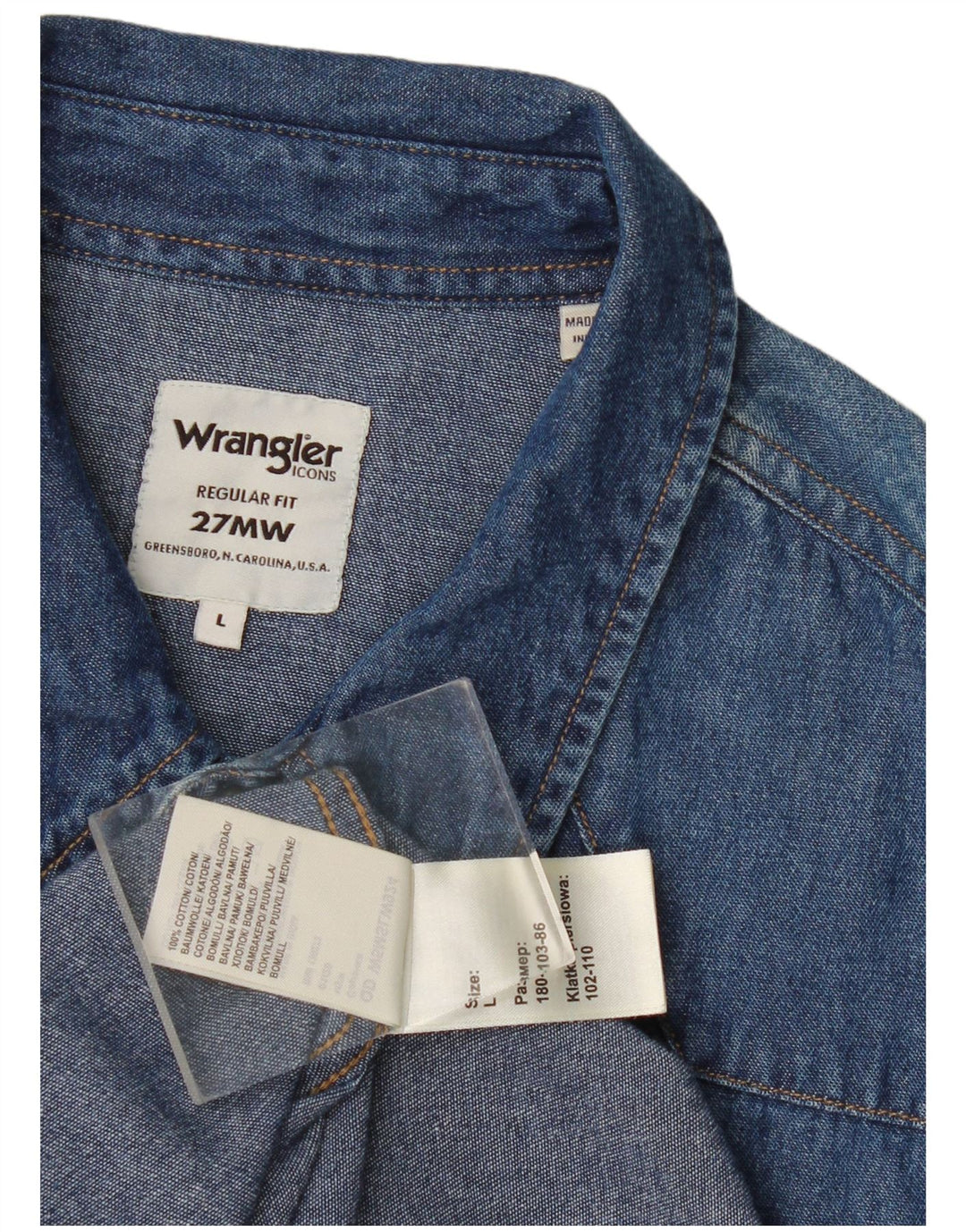 Camicia di jeans vestibilità regolare da uomo Wrangler grande cotone blu
