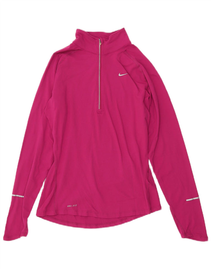 NIKE Top da tuta pullover con zip e collo Dri Fit da donna UK 10 piccolo nylon rosa