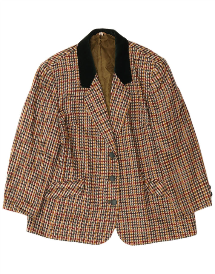 Giacca blazer vintage da donna a 3 bottoni UK 22 3XL pied de poule multicolore