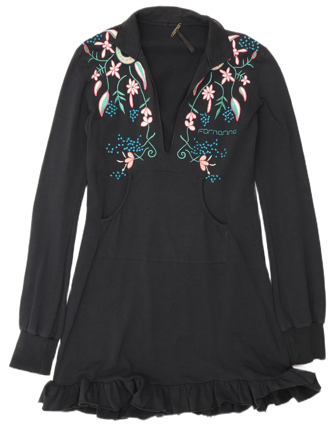 Abito basic da donna a maniche lunghe Fornarina UK 12 cotone floreale nero medio