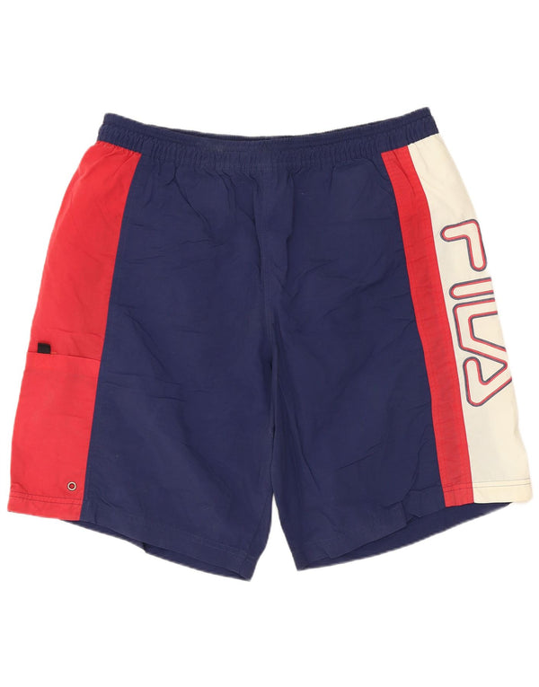 FILA Mens Graphic Swimming Shorts Large  Navy Blue Colourblock Polyamide