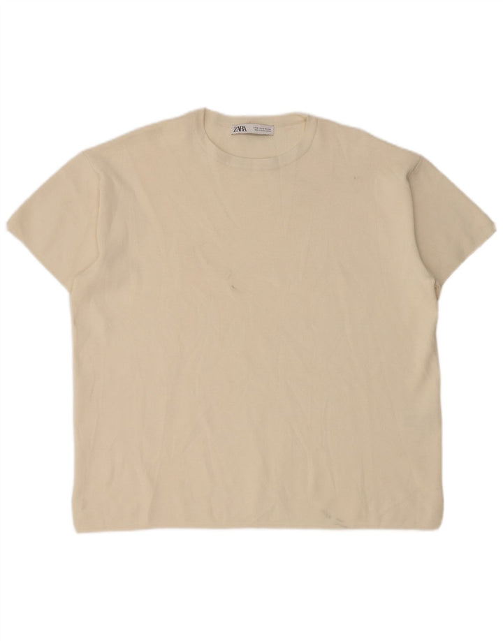 T-shirt oversize da donna Zara Top UK 14 viscosa bianco sporco medio