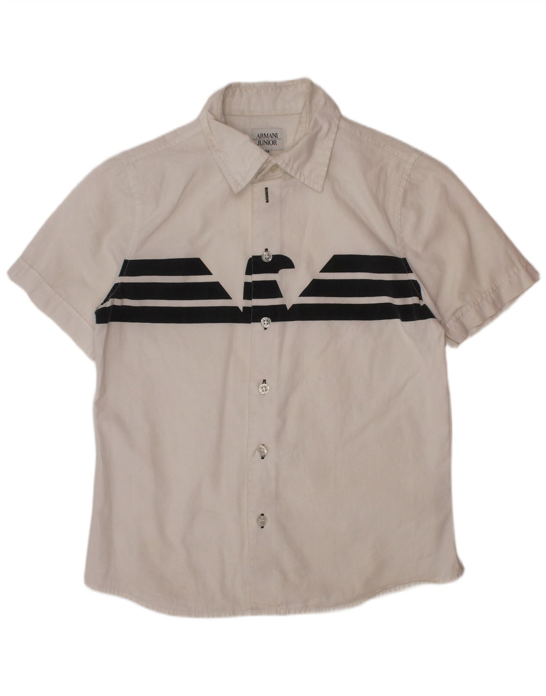 Camicia a maniche corte grafica da ragazzo Armani Junior 9-10 anni a righe bianche