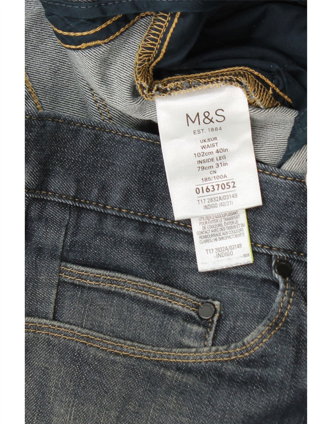 Jeans dritti da uomo Marks & Spencer W40 L27 cotone blu navy
