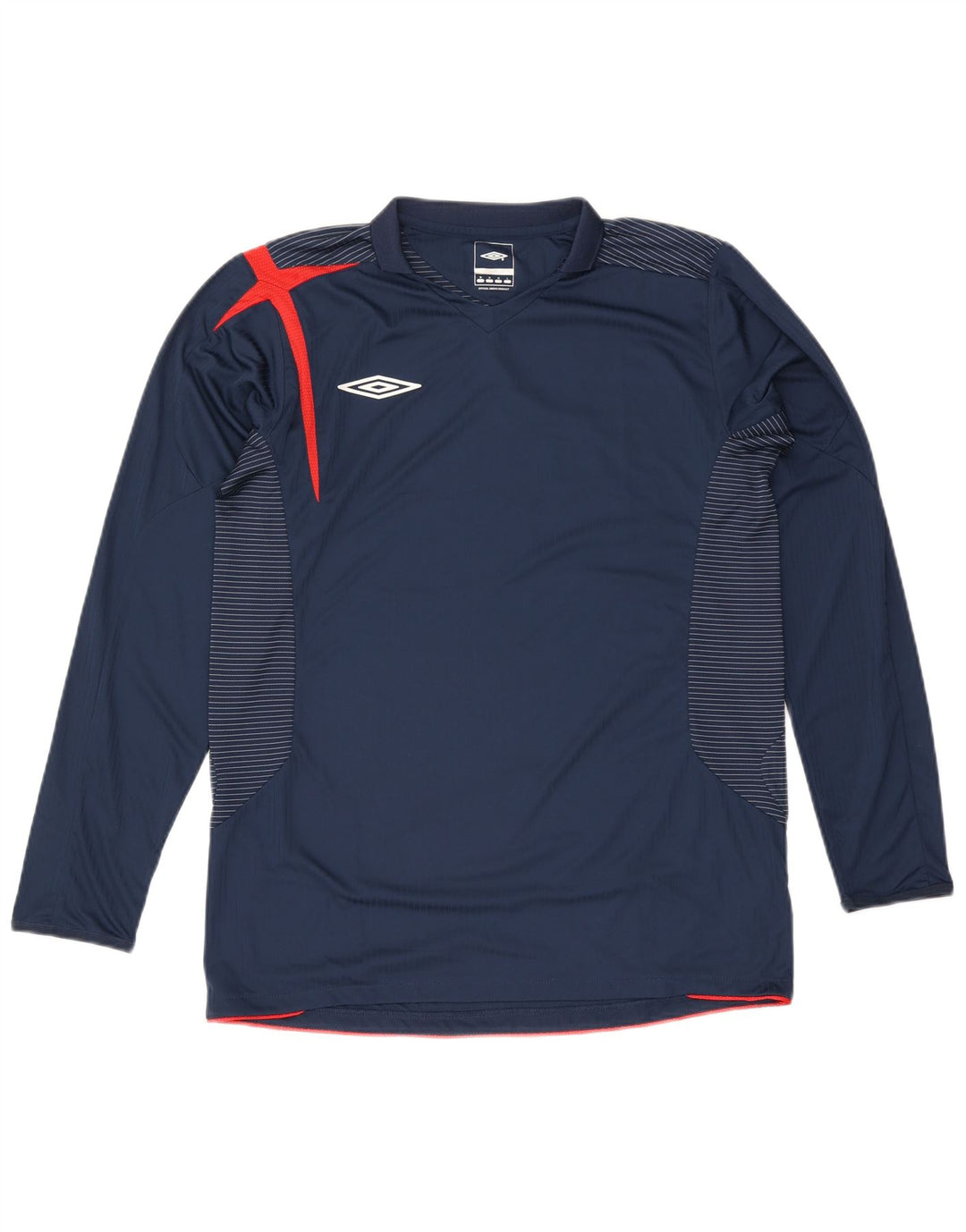 Umbro Top da uomo a maniche lunghe in poliestere a righe blu navy medio