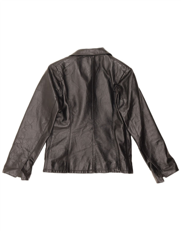 Giacca in pelle da donna vintage UK 14 in pelle nera media