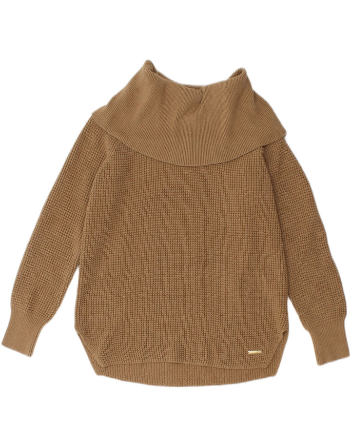 MICHAEL KORS Womens Roll Neck Jumper Sweater UK 14 Medium Brown Cotton Vintage Michael Kors and Second-Hand Michael Kors from Messina Hembry 