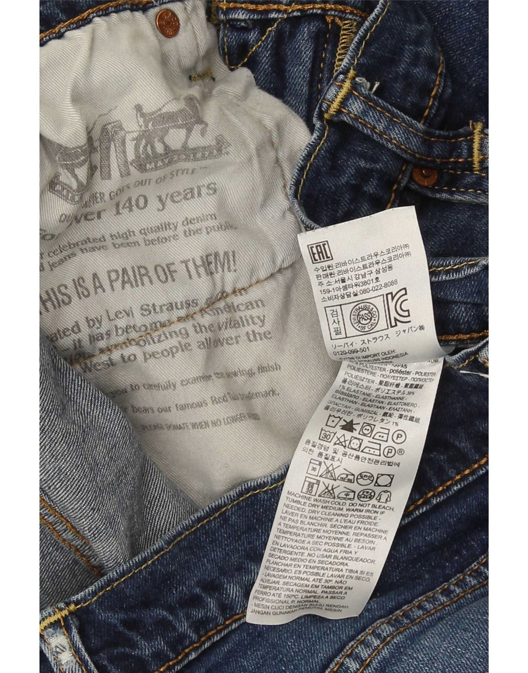 Jeans dritti effetto invecchiato da donna Levi's W33 L32 cotone blu