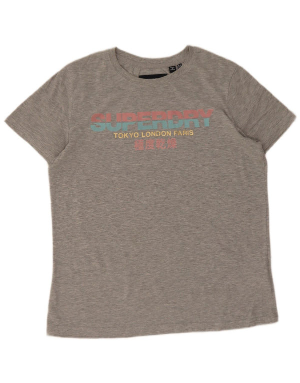 T-shirt grafica da donna Superdry Top UK 14 grande cotone grigio