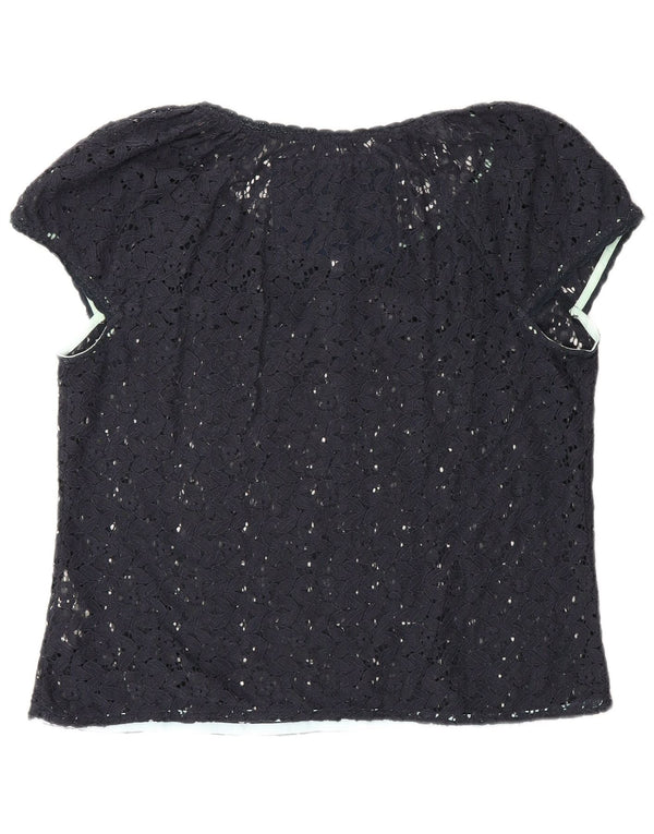 Camicetta da donna in pizzo trasparente Superdry Top UK 16 grande cotone blu navy