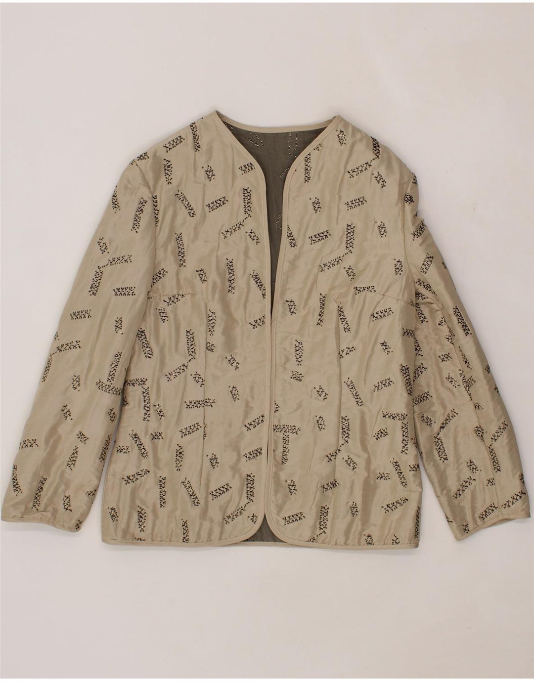 VINTAGE Womens Loose Fit Open Blazer Jacket UK 10 Small  Beige Geometric Vintage Vintage and Second-Hand Vintage from Messina Hembry 